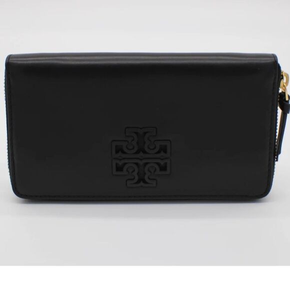 Tory Burch Lily Large Zip Pouch Wallet‎ Black Leather NWOT - Picture 1 of 6